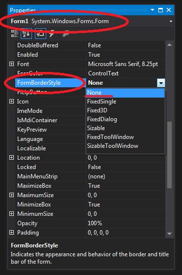 FormBorderStyle property 